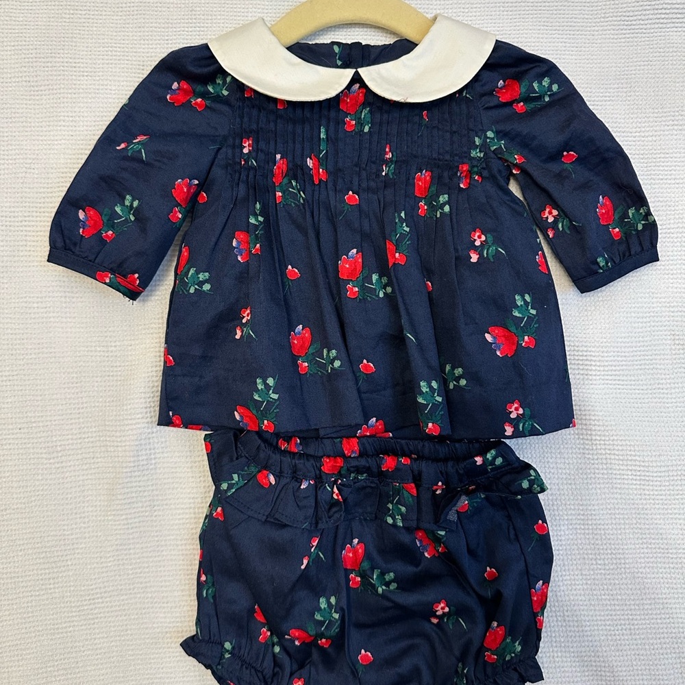 Janie and Jack Navy Floral Kids Top and Bloomers